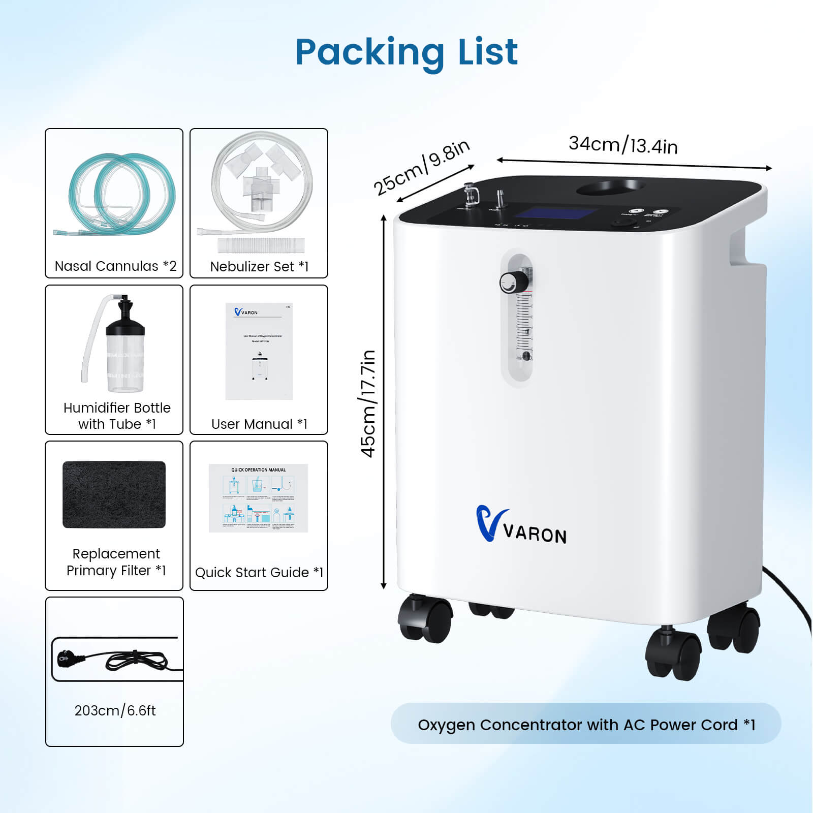 VARON Serene 3 Quiet Home Oxygen Concentrator | 1-10L/min Flow Settings