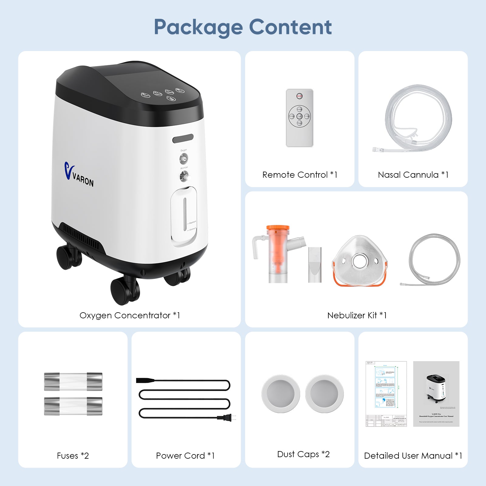 VARON Home Oxygen Concentrator 105W Pro Wheel Edition (1-9 settings)