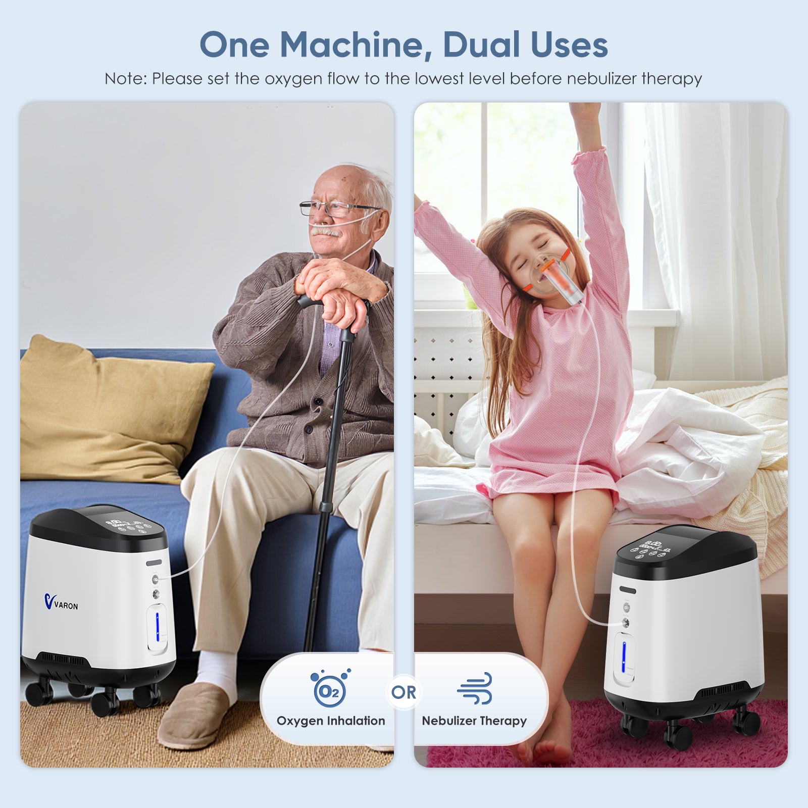 VARON Home Oxygen Concentrator 105W Pro Wheel Edition (1-9 settings)