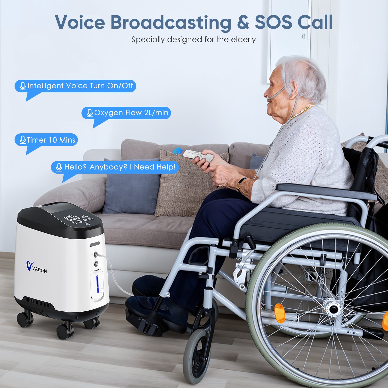 VARON Home Oxygen Concentrator 105W Pro Wheel Edition (1-9 settings)