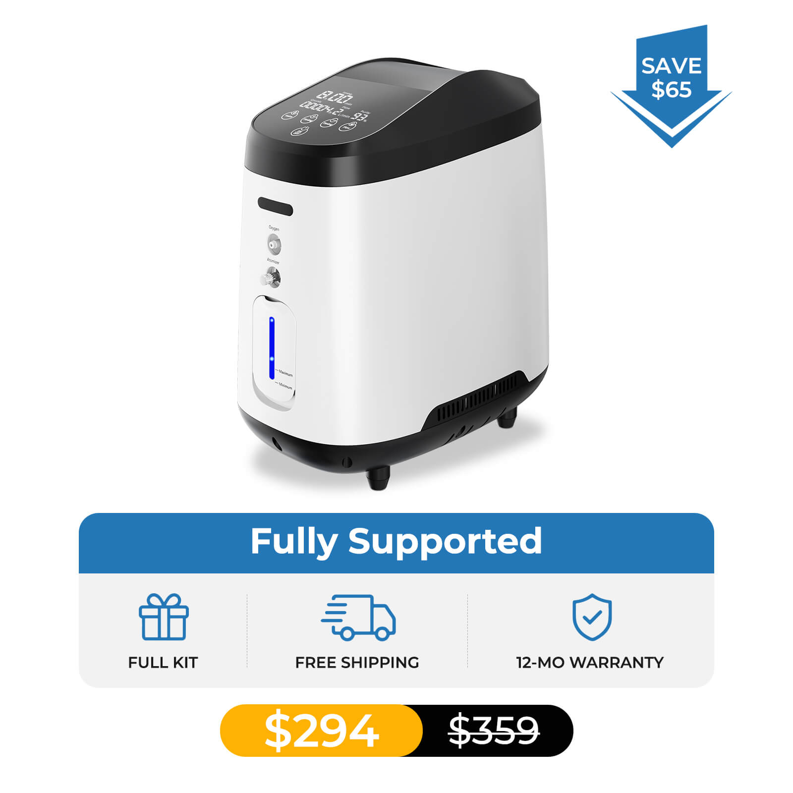 VARON 1-8L/Min Home Oxygen Concentrator 105W Pro