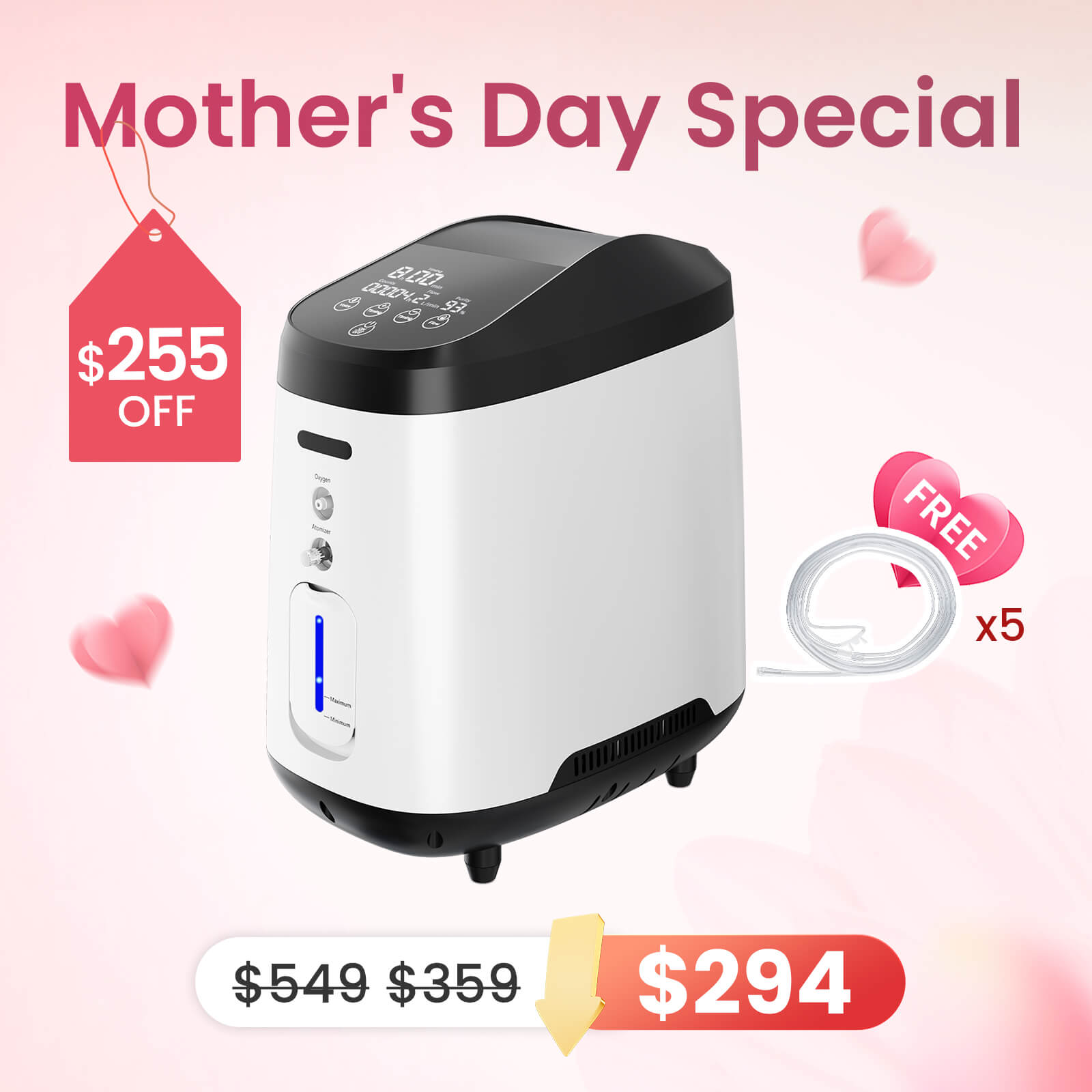 VARON 1-8L/Min Home Oxygen Concentrator 105W Pro
