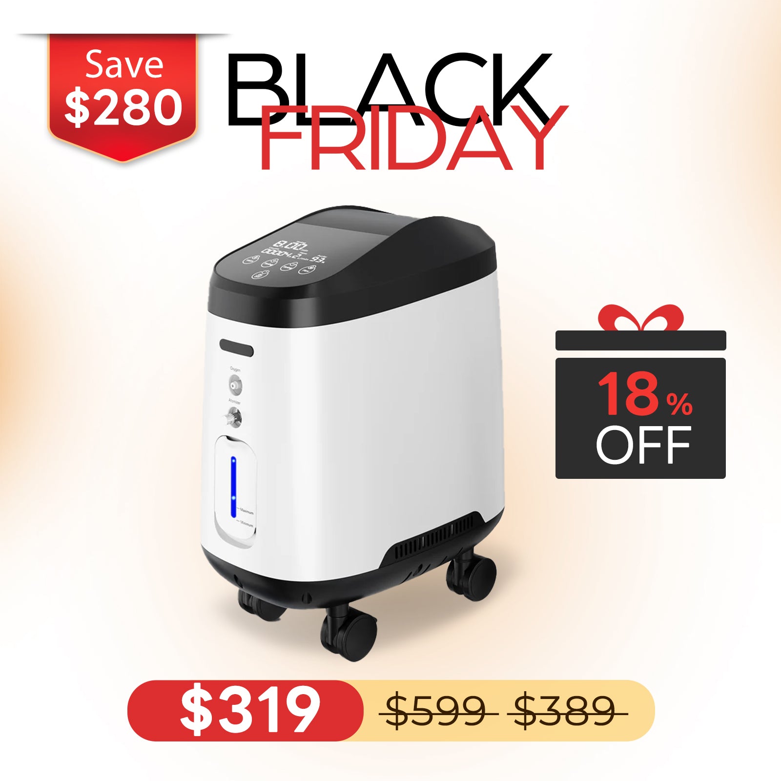 VARON Home Oxygen Concentrator 105W Pro Wheel Edition (1-9 settings)