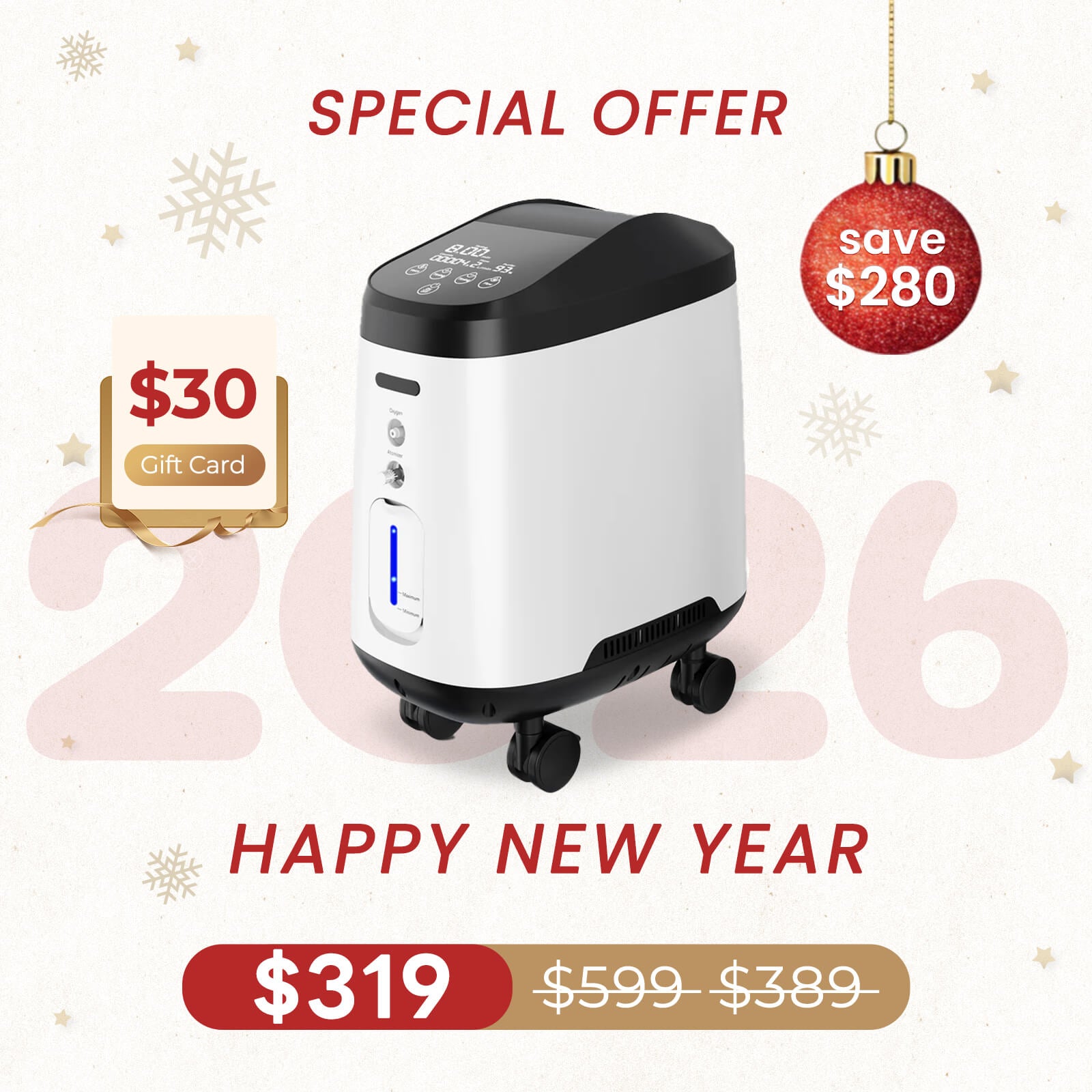 VARON Home Oxygen Concentrator 105W Pro Wheel Edition (1-9 settings)