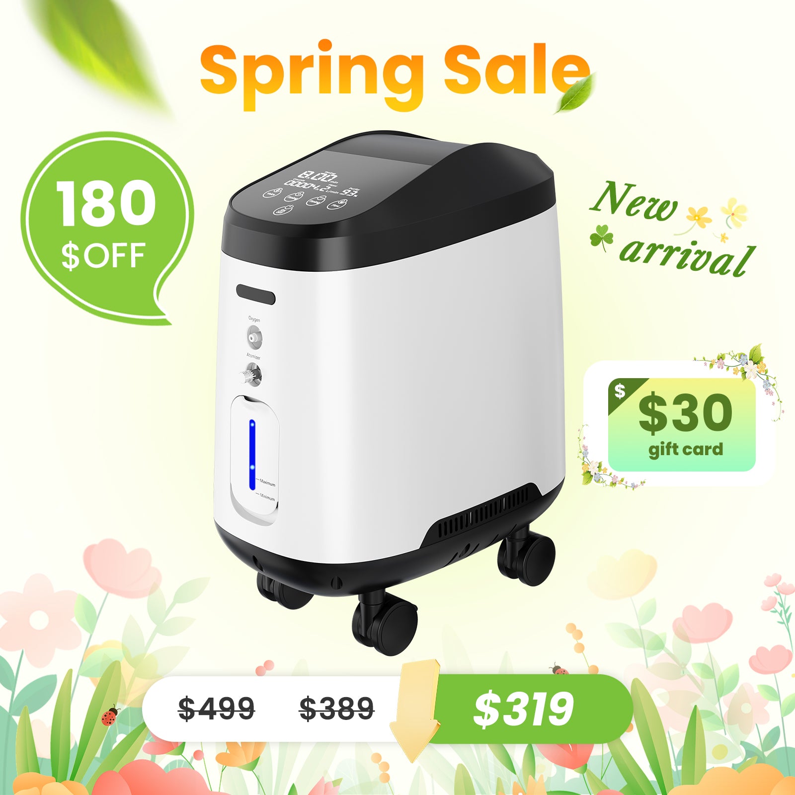 VARON Home Oxygen Concentrator 105W Pro Wheel Edition (1-9 settings)