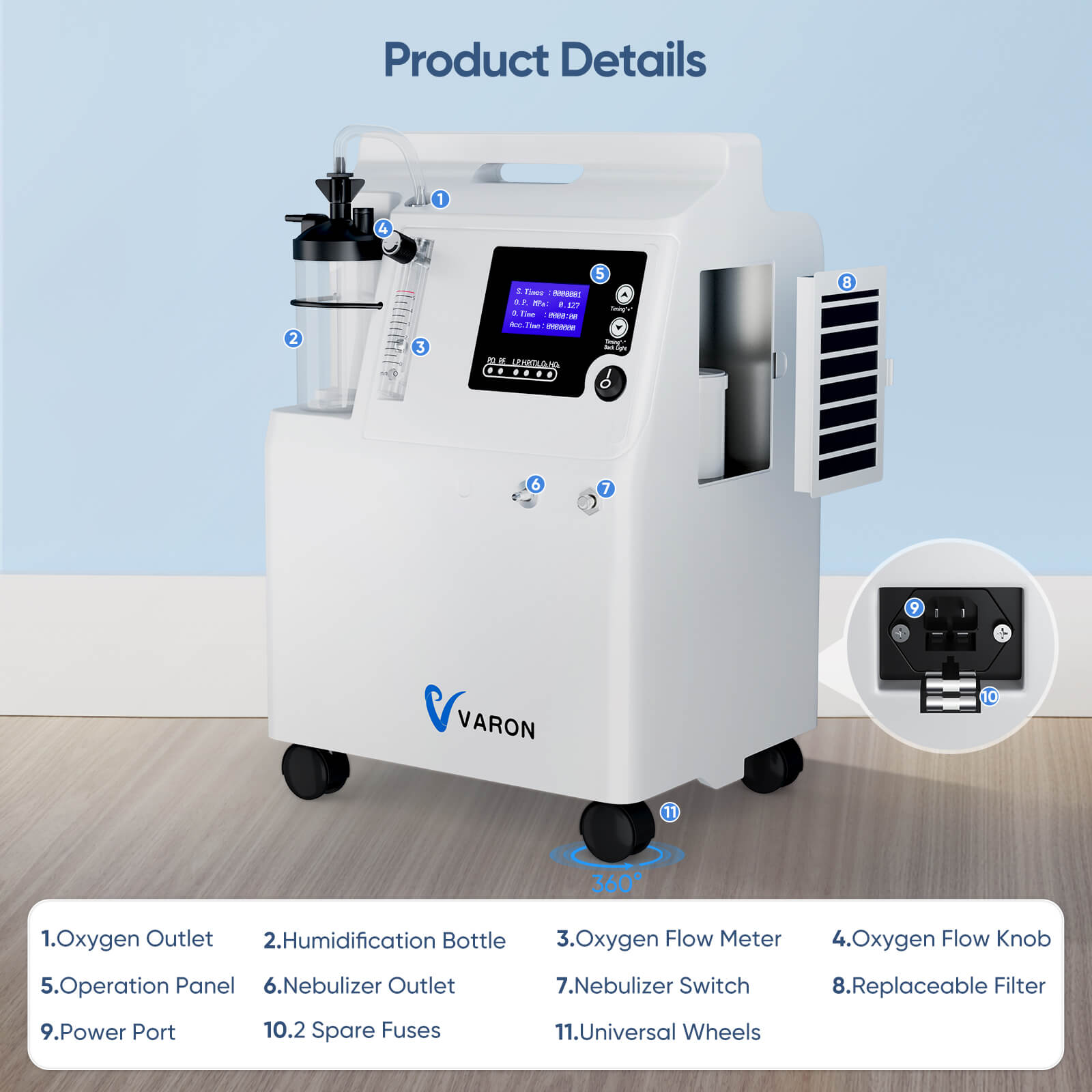 FDA Approval! VARON 0.5-5L Home Oxygen Concentrator Serene 5 with High Oxygen Purity