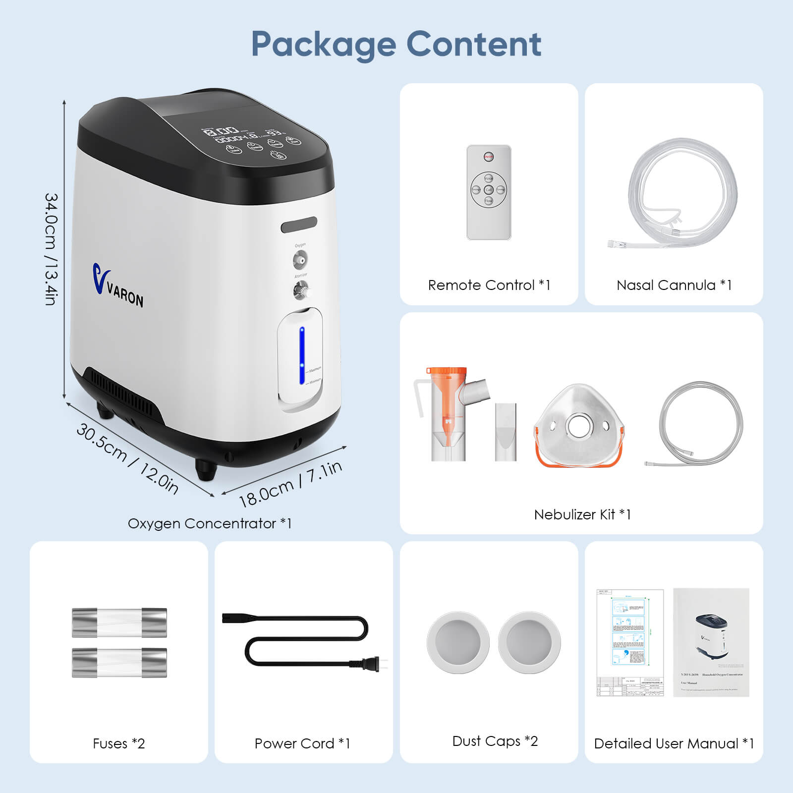 VARON 1-8L/Min Home Oxygen Concentrator 105W Pro