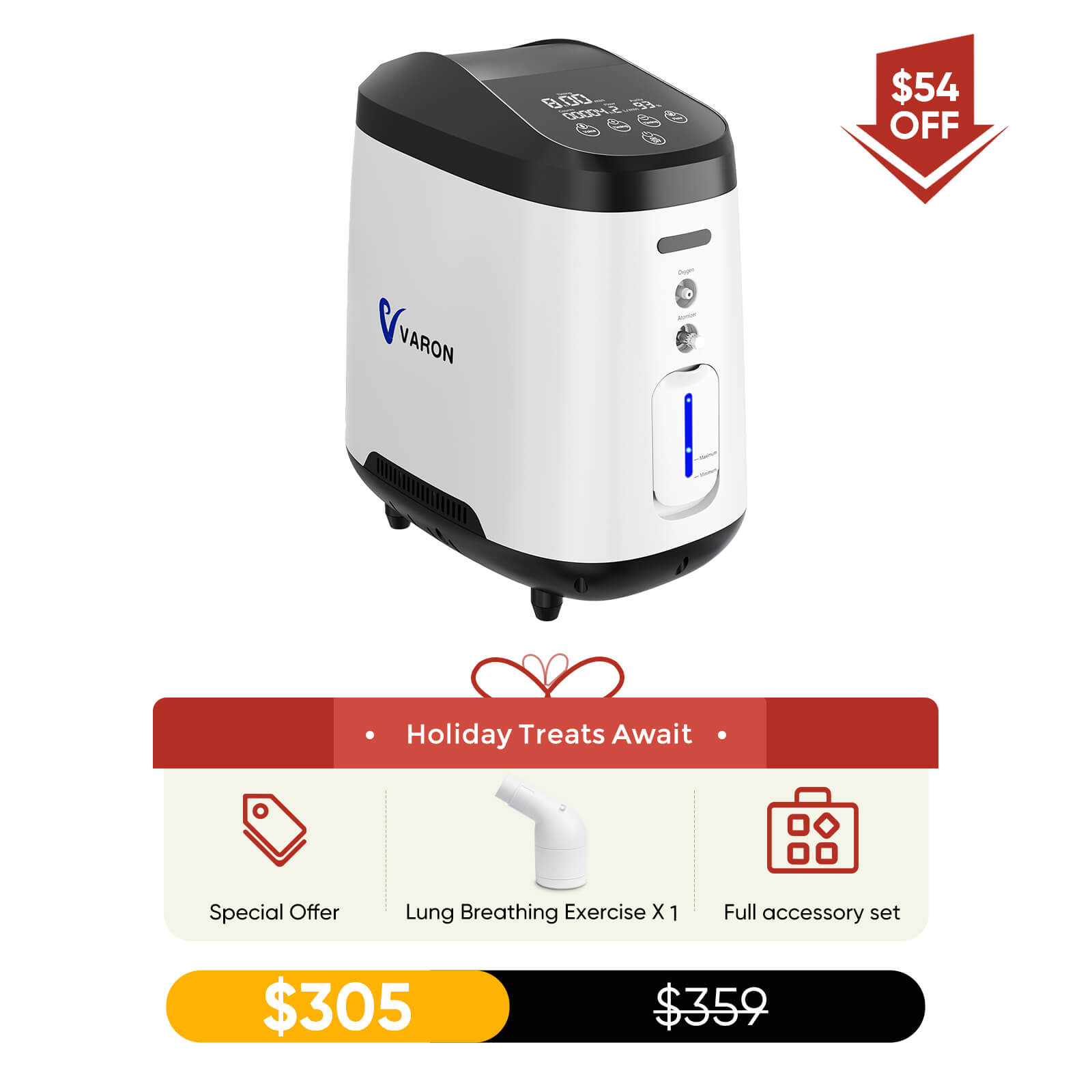 VARON 1-8L/Min Home Oxygen Concentrator 105W Pro