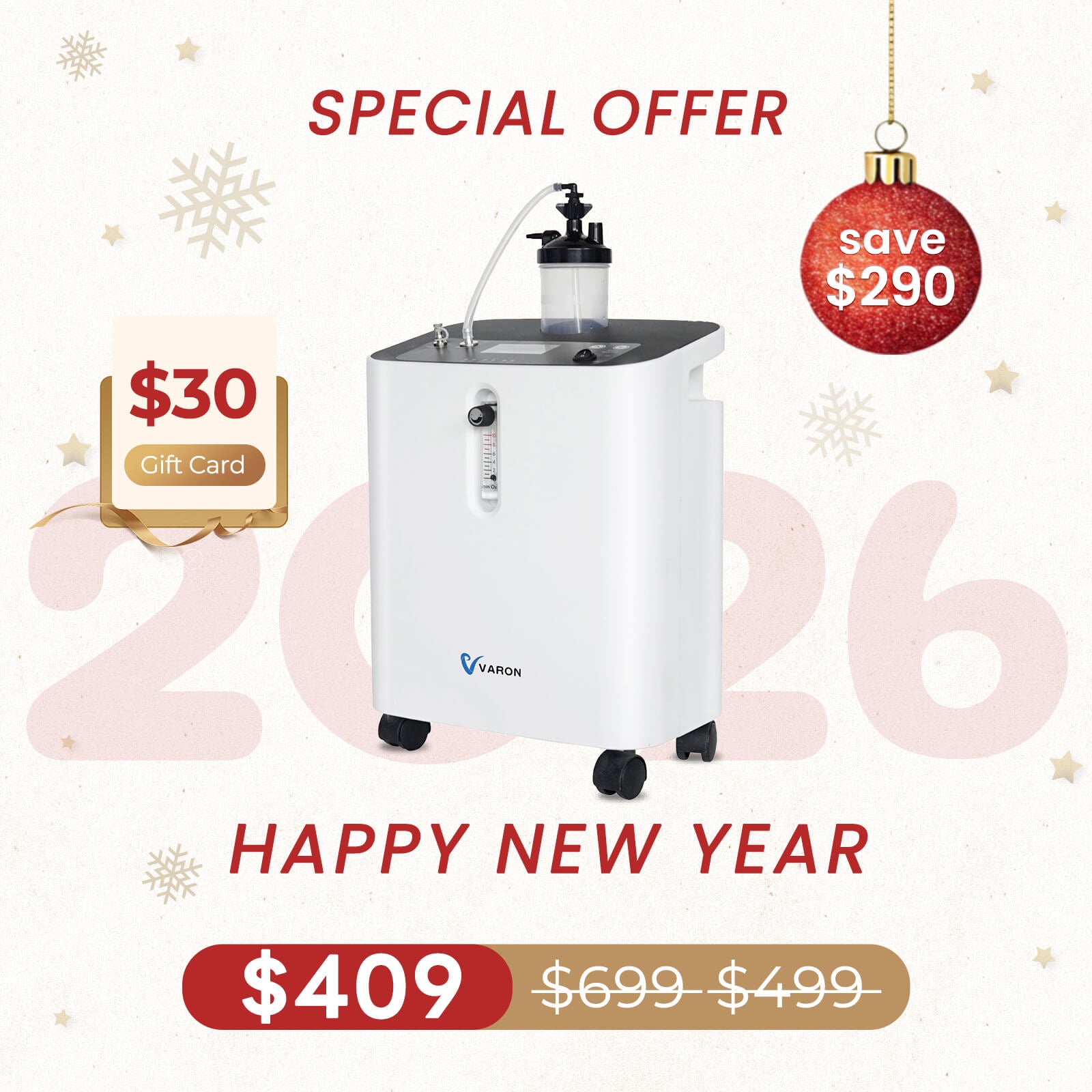 VARON Serene 3 Quiet Home Oxygen Concentrator | 1-10L/min Flow Settings