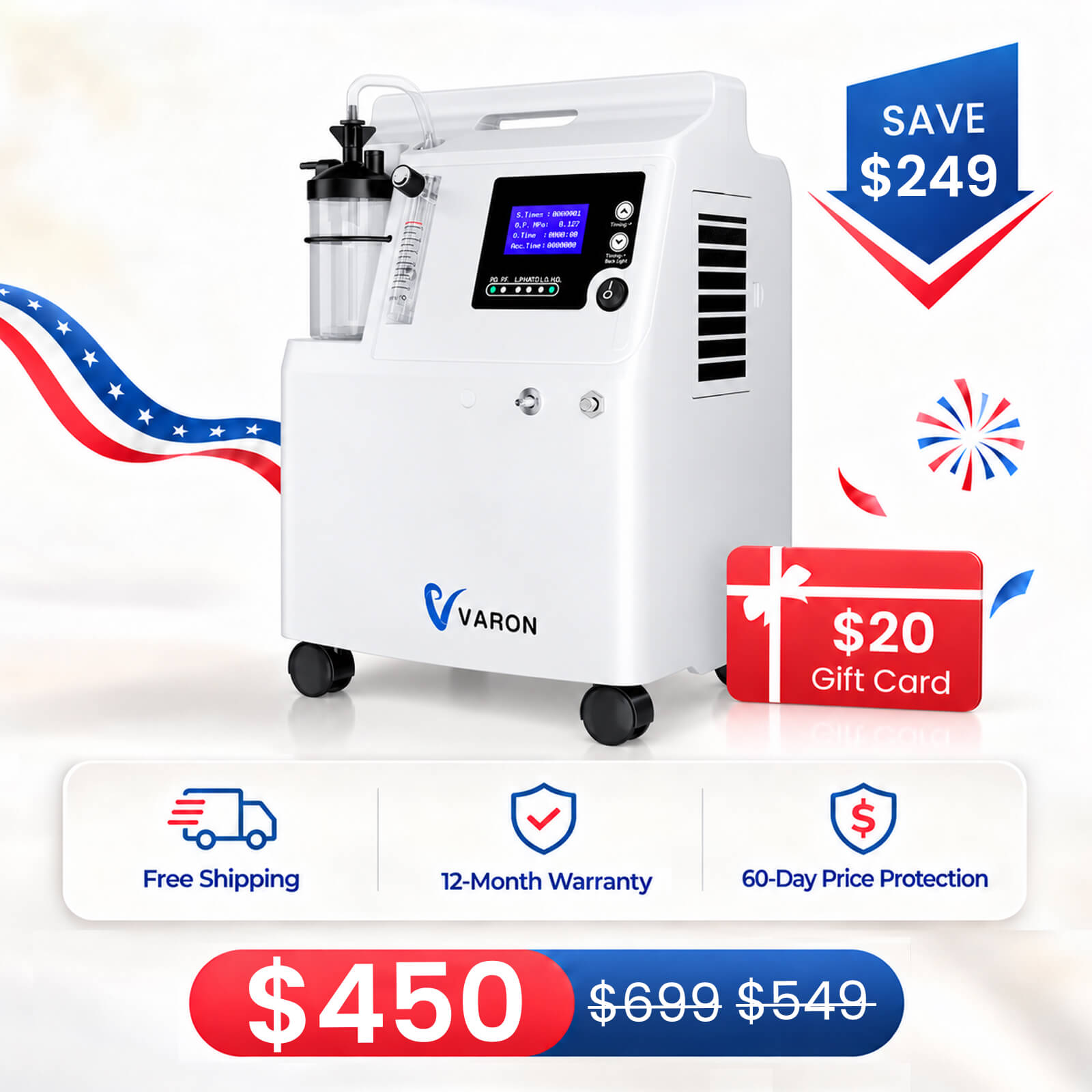FDA Approval! VARON 0.5-5L Home Oxygen Concentrator Serene 5 with High Oxygen Purity