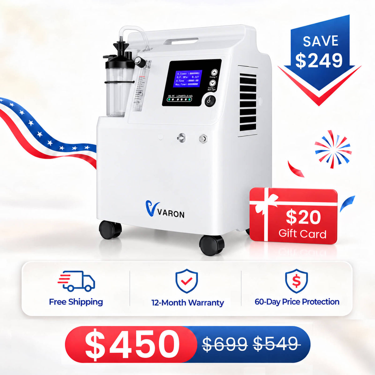 FDA Approval! VARON 0.5-5L Home Oxygen Concentrator Serene 5 with High Oxygen Purity