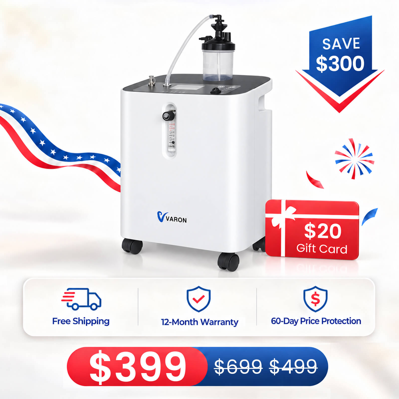 VARON Quiet 1–10 L/min Home Oxygen Concentrator Serene 3