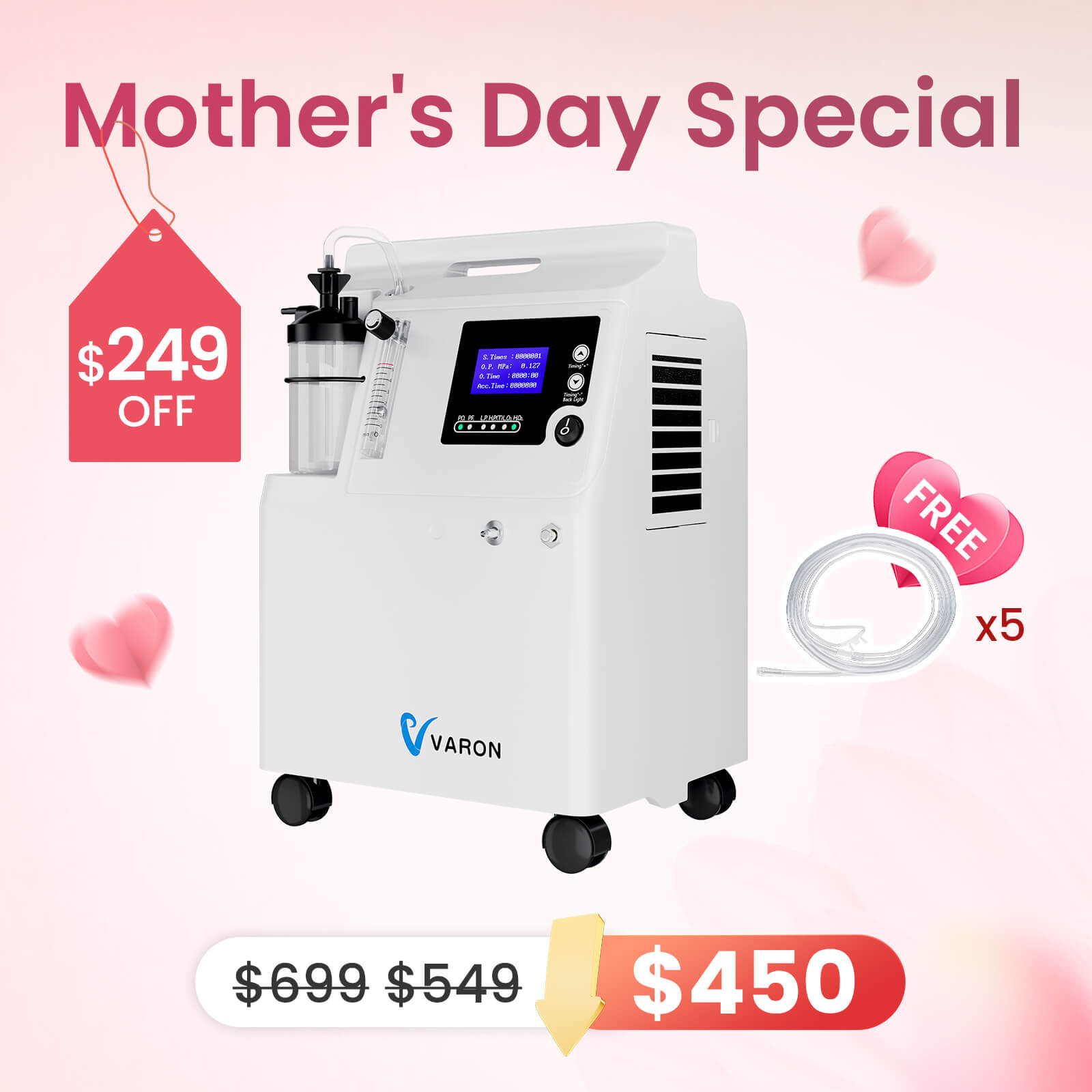 FDA Approval! VARON 0.5-5L Home Oxygen Concentrator Serene 5 with High Oxygen Purity