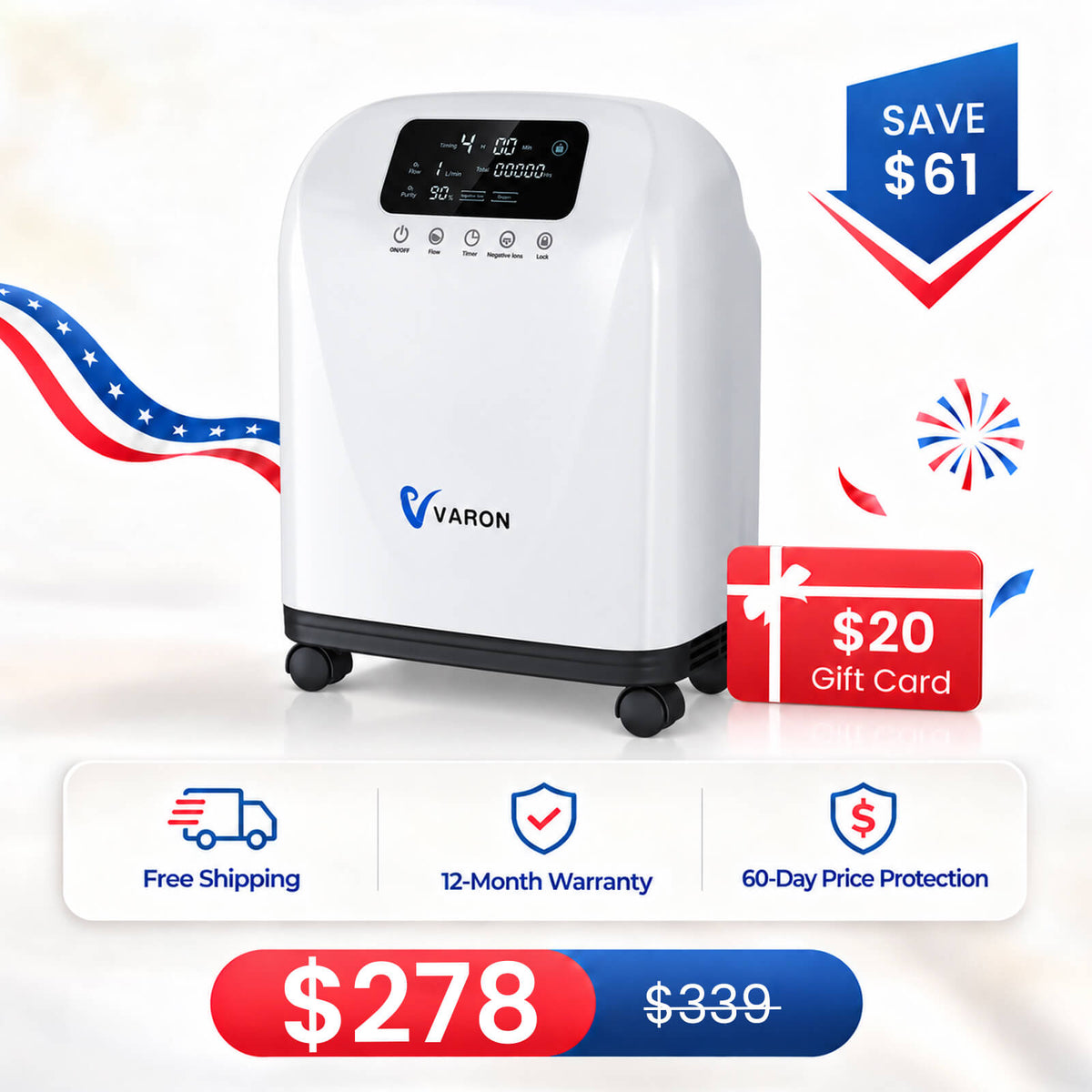 VARON 1-9L Continuous Home Oxygen Concentrator VH-4