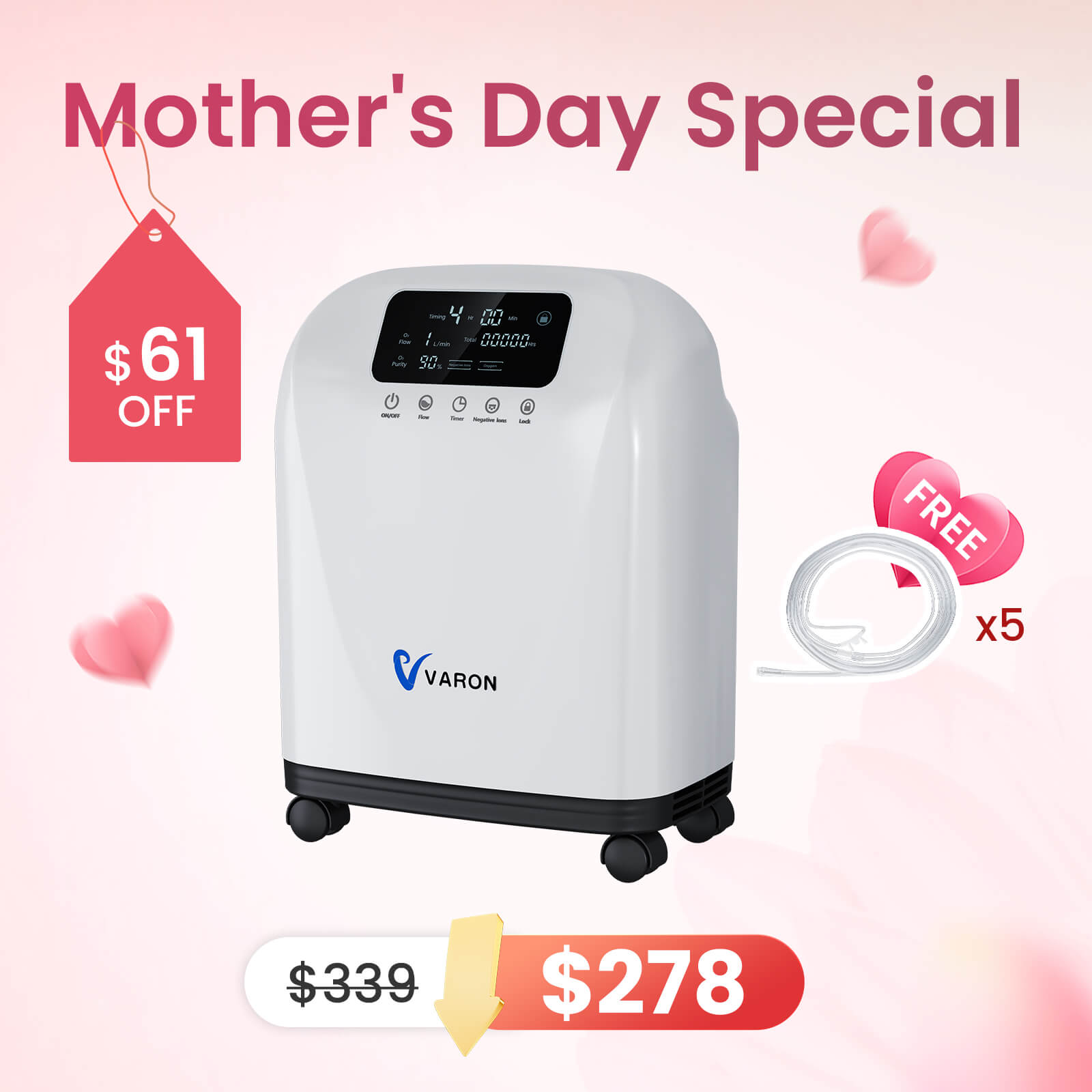 VARON 1-9L Continuous Home Oxygen Concentrator VH-4