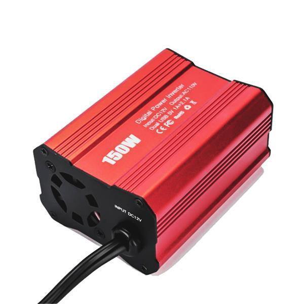150W Car Power Inverter DC 12V to 110V AC Car Converter with 3.1A Dual USB Car Adapter-Red