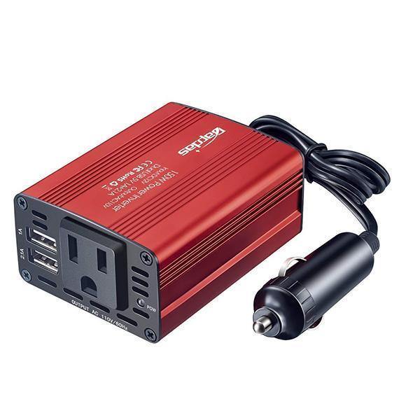 150W Car Power Inverter DC 12V to 110V AC Car Converter with 3.1A Dual USB Car Adapter-Red